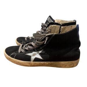 Golden Goose Francy Black High Tops Blue Stripe on Back Women's Sz. 38 (US 8)